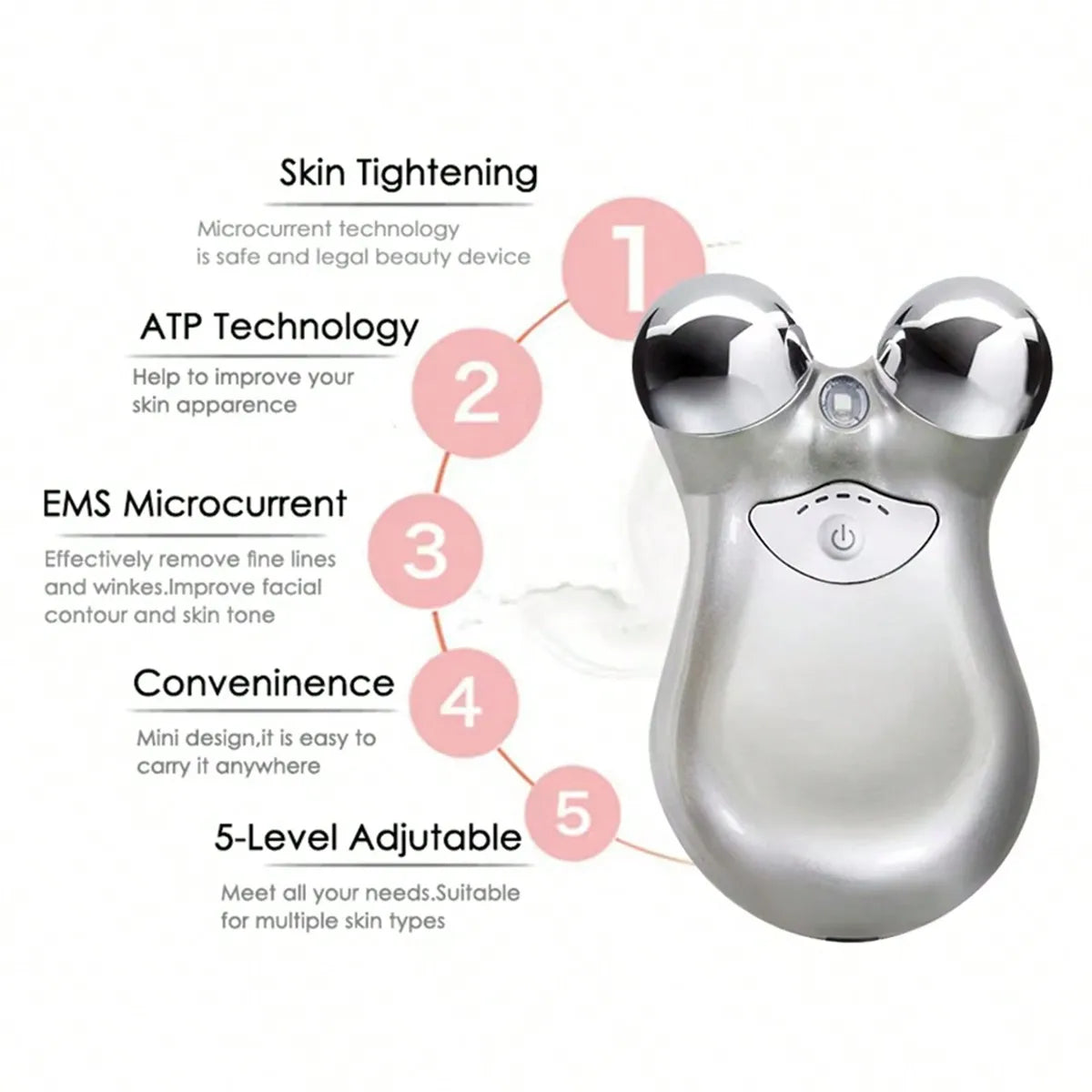 EMS Microcurrent Facial Massager Stainless Steel Double Head RF Therapy Massager Skin Lifting Firming Beauty Device