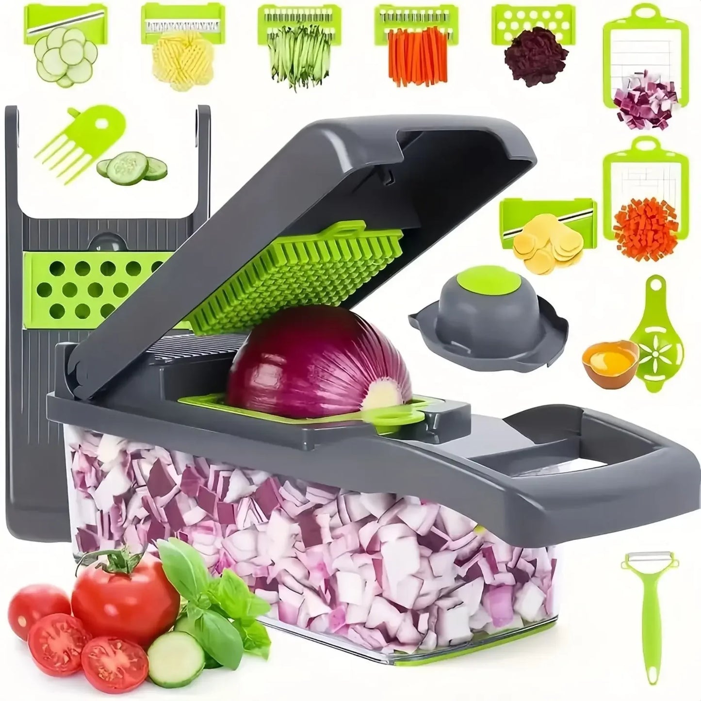 Multifunctional Vegetable Chopper with Handle, Food Grater, Slicer, D479, 14/16 in 1 Cutter, Kitchen Items