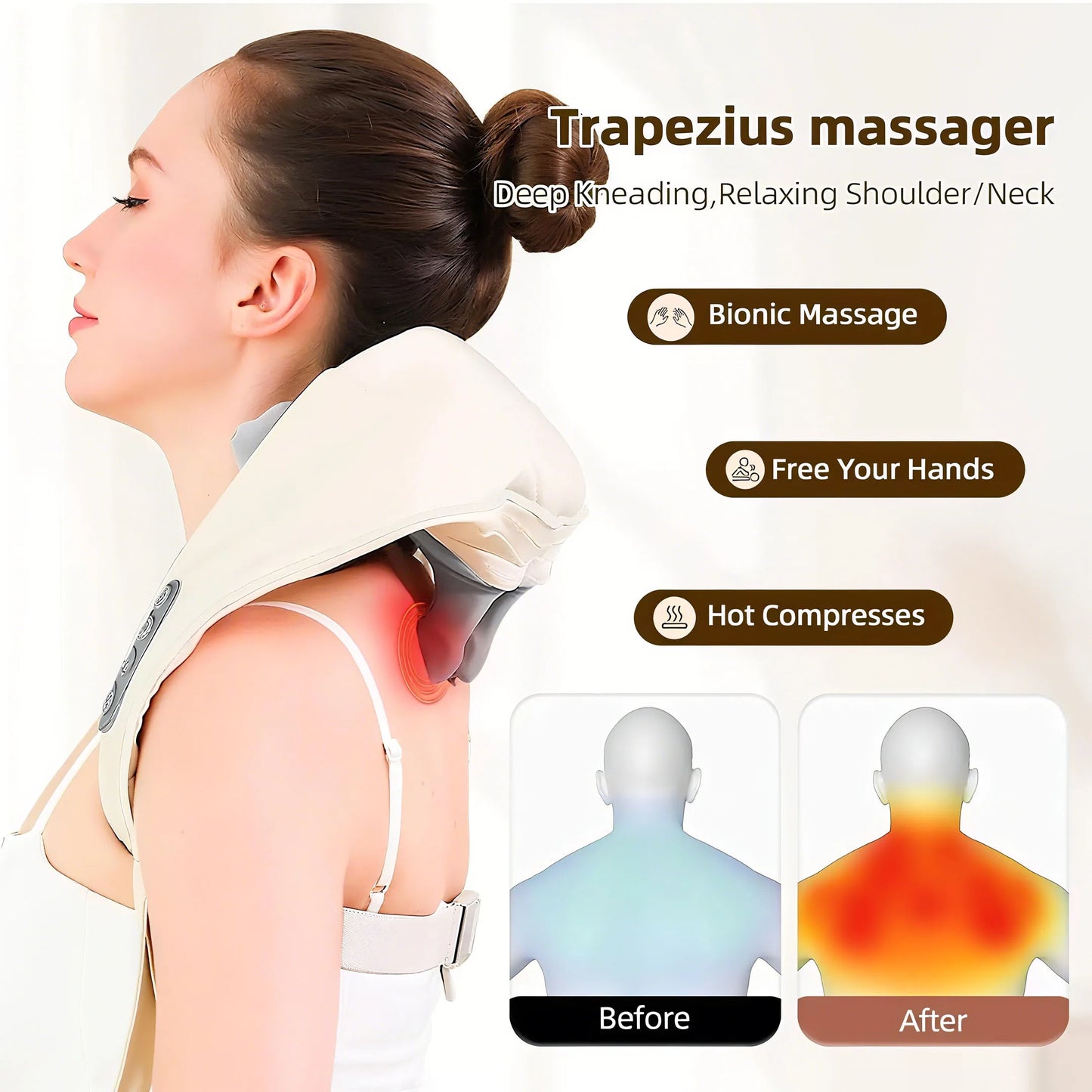 Neck Massager, Cordless Shiatsu Shoulder Back Massager with Soothing Heat, Electric Deep Tissue, for Neck, Waist, Traps, Back