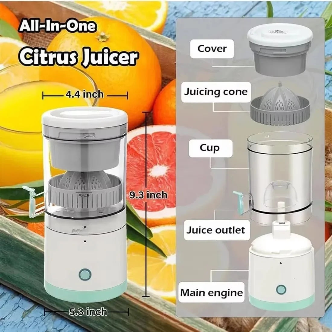 Fully Automatic Fruit Extractor, Household Juicer, Portable Juice Machine, Residue Separation, Two-Way Spiral Juicer Cup