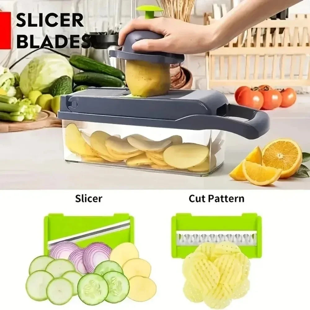 Multifunctional Vegetable Chopper with Handle, Food Grater, Slicer, D479, 14/16 in 1 Cutter, Kitchen Items