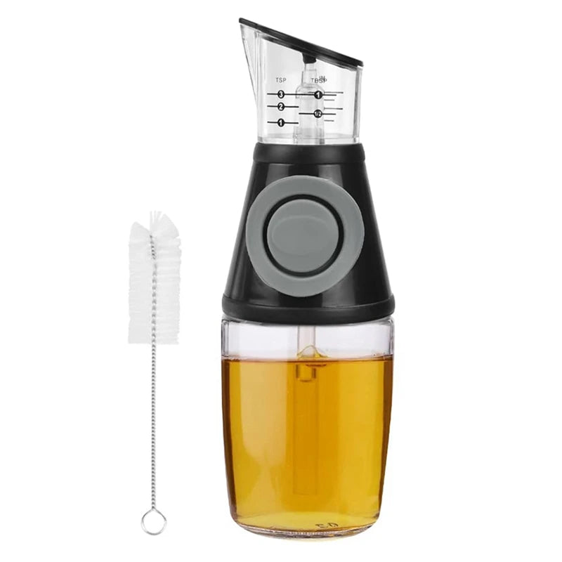Glass Oil Dispenser Bottle with Dosing Pump and Measuring Cup - 250 ml + Cleaning Brush