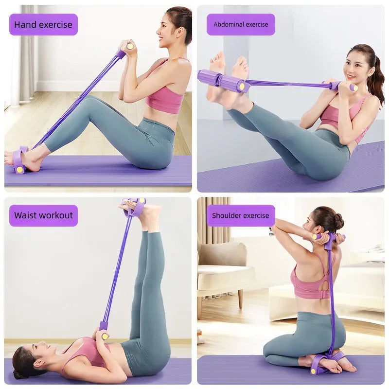 4 Elastic Pull Ropes Abdominal Resistance Band Workout Device for Home Gym Sport Exercise Fitness Equipment