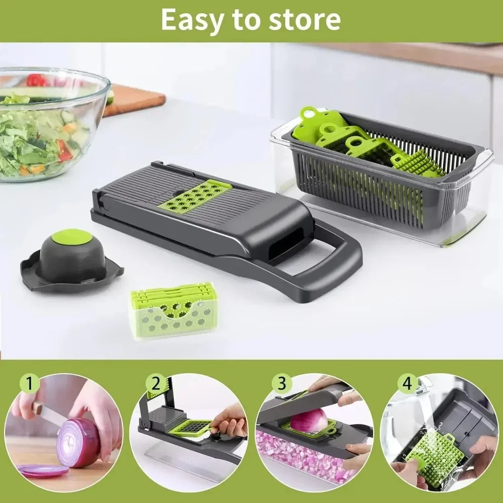 Multifunctional Vegetable Chopper with Handle, Food Grater, Slicer, D479, 14/16 in 1 Cutter, Kitchen Items