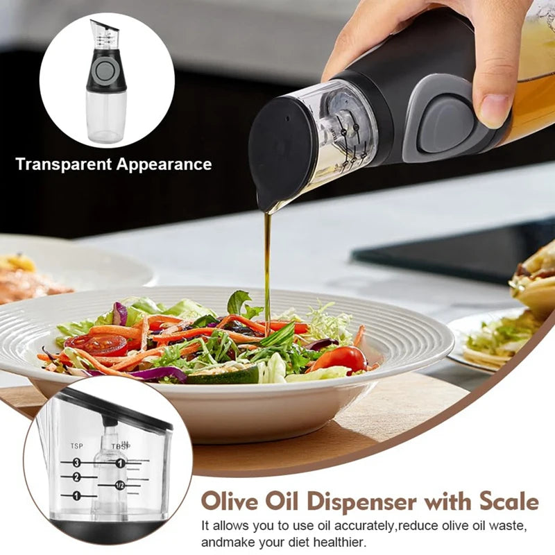 Glass Oil Dispenser Bottle with Dosing Pump and Measuring Cup - 250 ml + Cleaning Brush