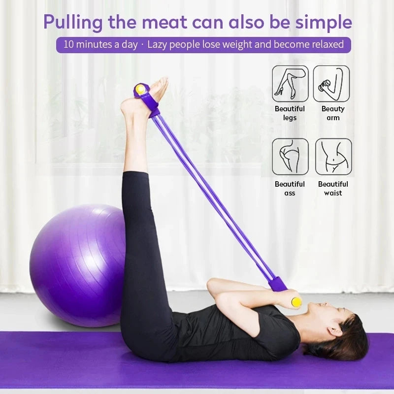4 Elastic Pull Ropes Abdominal Resistance Band Workout Device for Home Gym Sport Exercise Fitness Equipment