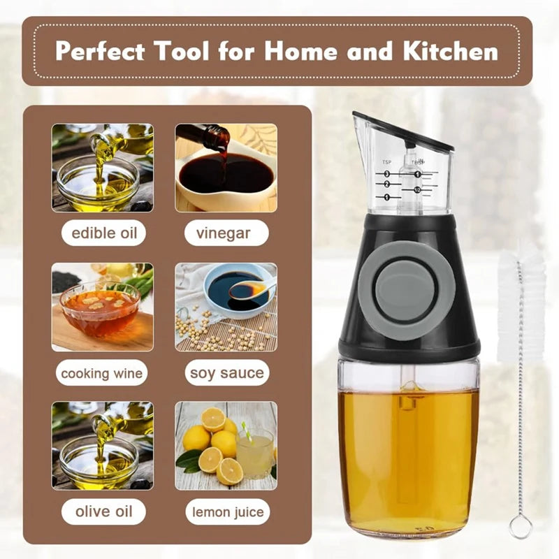 Glass Oil Dispenser Bottle with Dosing Pump and Measuring Cup - 250 ml + Cleaning Brush