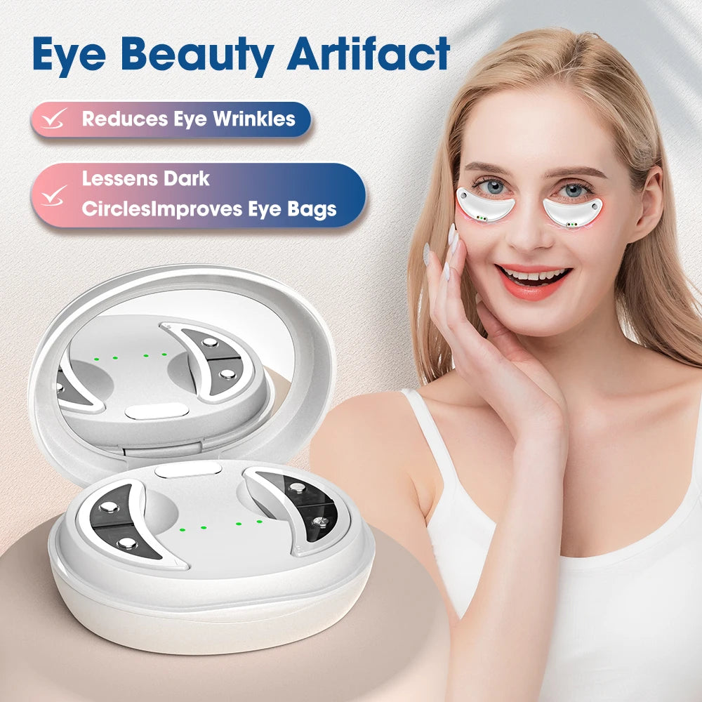 Led Red Light Eye Massager, Care Therapy, Ems Pulse, Microcurrent, Relieve Fatigue, Reduce Dark Circles, Lines, Puffiness, Anti-Wrinkle