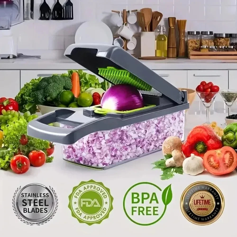 Multifunctional Vegetable Chopper with Handle, Food Grater, Slicer, D479, 14/16 in 1 Cutter, Kitchen Items