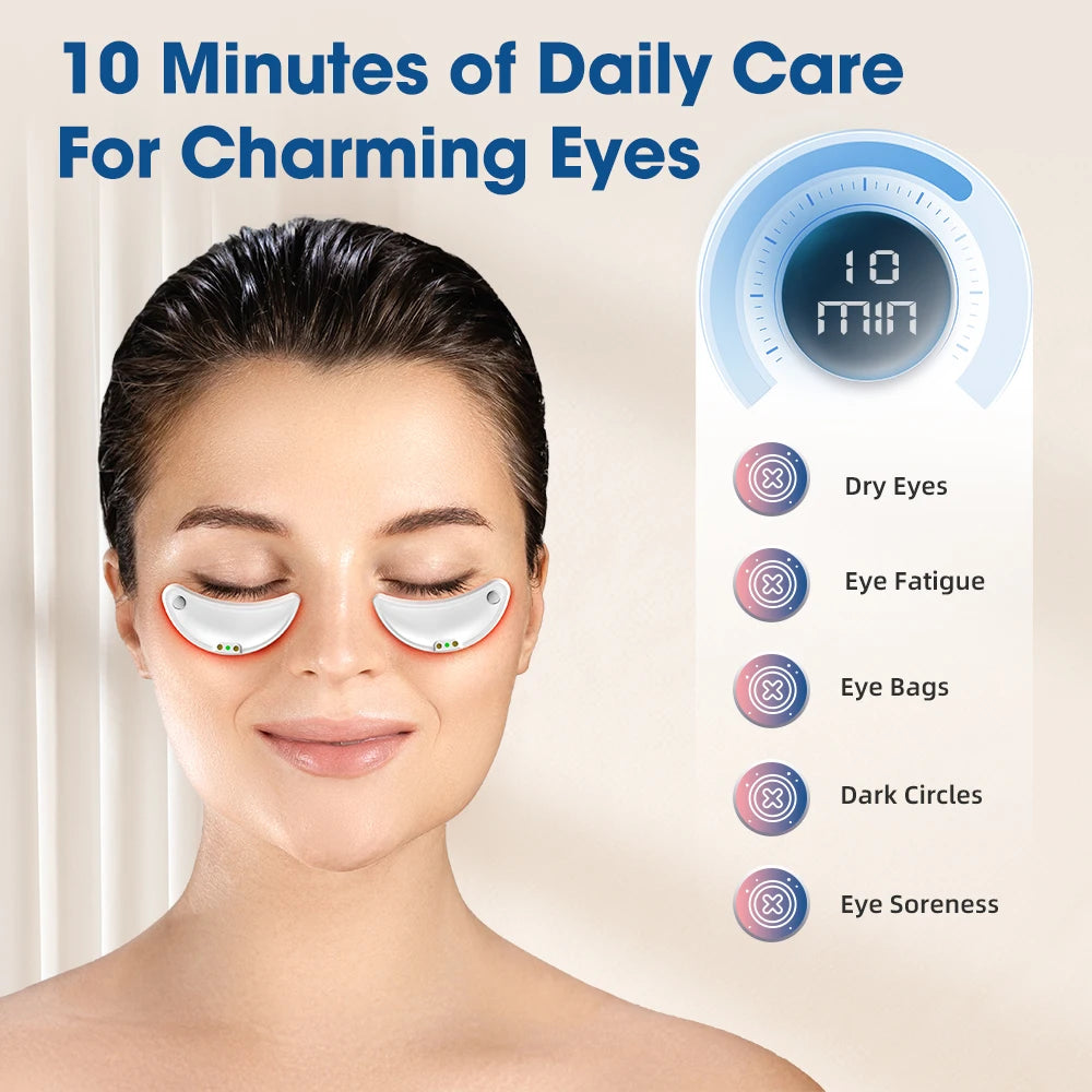 Led Red Light Eye Massager, Care Therapy, Ems Pulse, Microcurrent, Relieve Fatigue, Reduce Dark Circles, Lines, Puffiness, Anti-Wrinkle