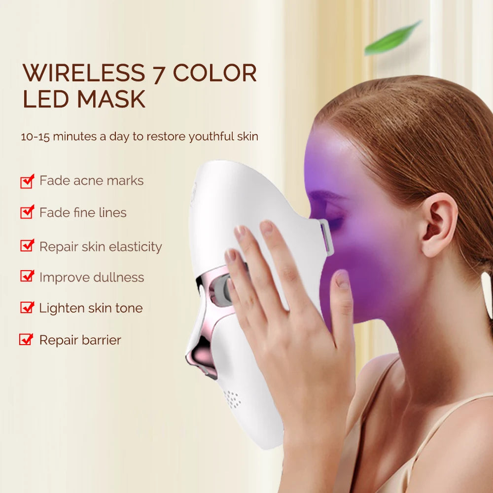 Foreverlily LED Facial Mask Rechargeable Facial Beauty Mask Machine 7 Colors LED Photon Skin Care Firming Rejuvenation Tool
