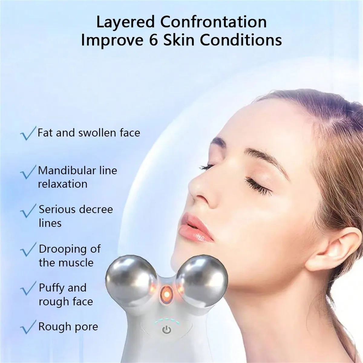 EMS Microcurrent Facial Massager Stainless Steel Double Head RF Therapy Massager Skin Lifting Firming Beauty Device 