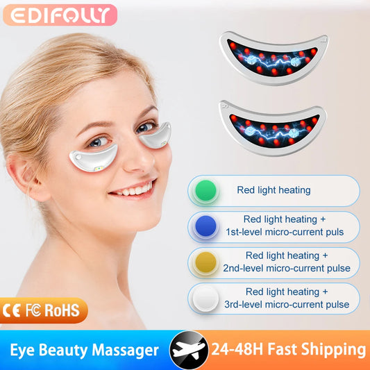 Led Red Light Eye Massager, Care Therapy, Ems Pulse, Microcurrent, Relieve Fatigue, Reduce Dark Circles, Lines, Puffiness, Anti-Wrinkle 